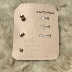 Gold surgical steel,flat back, cubic zirconia. 3 earrings perfect to stack. New